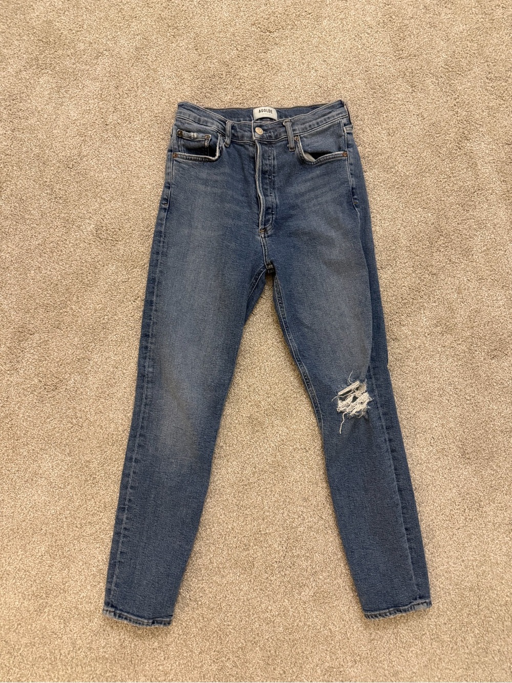 AGOLDE High Rise Skinny Jeans Size 27 Distressed Medium Wash